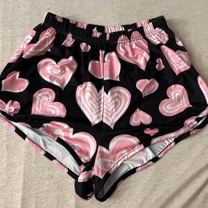 Black and Pink Heart Patterned Shorts